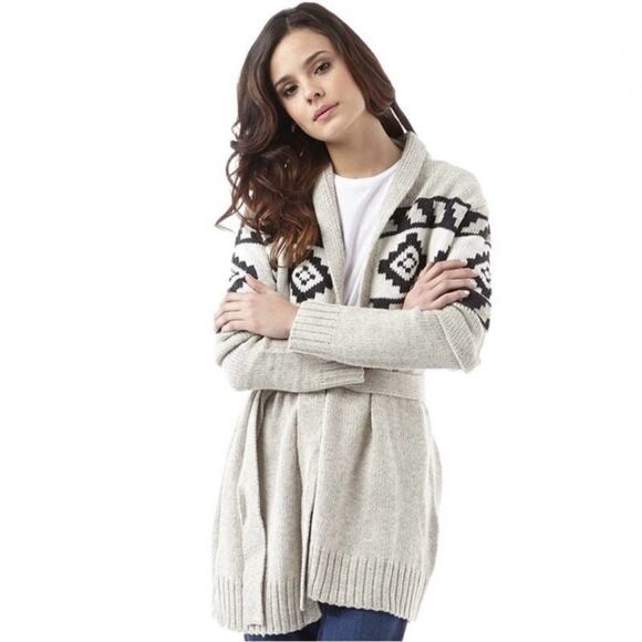 Levi’s Knit Tie Gray Southwestern Wool Blend Open Front Cardigan Sweater - Picture 2 of 10